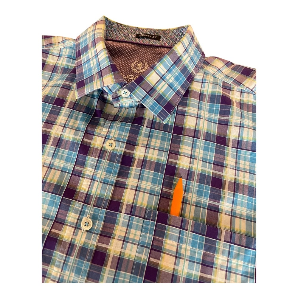 Bugatchi‎ Uomo Mens Plaid Short Sleeve Button Down Shirt Pocket Ron 99428 XL XXL